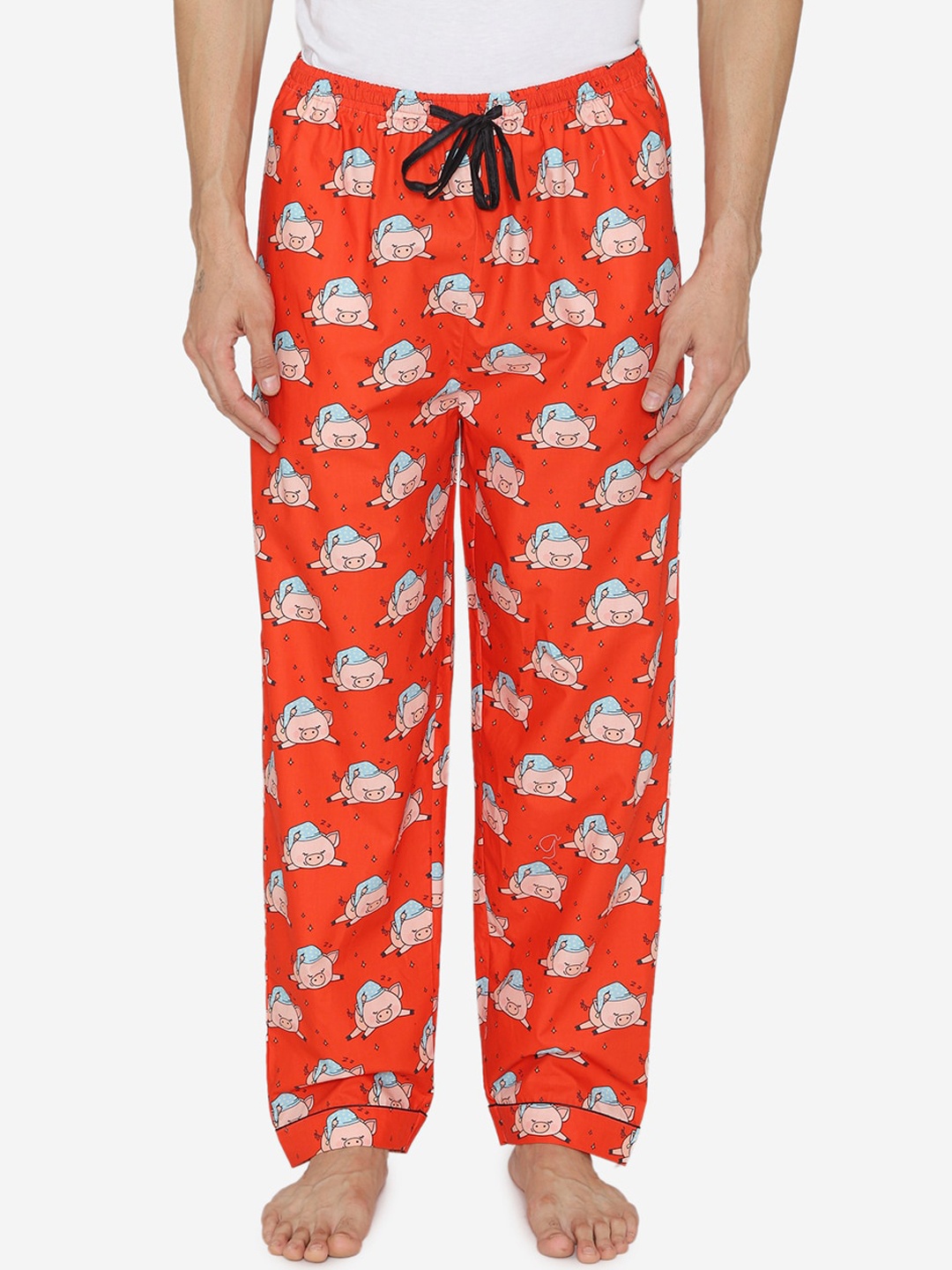 Fluffalump Men Red & Pink Printed Cotton Lounge Pants