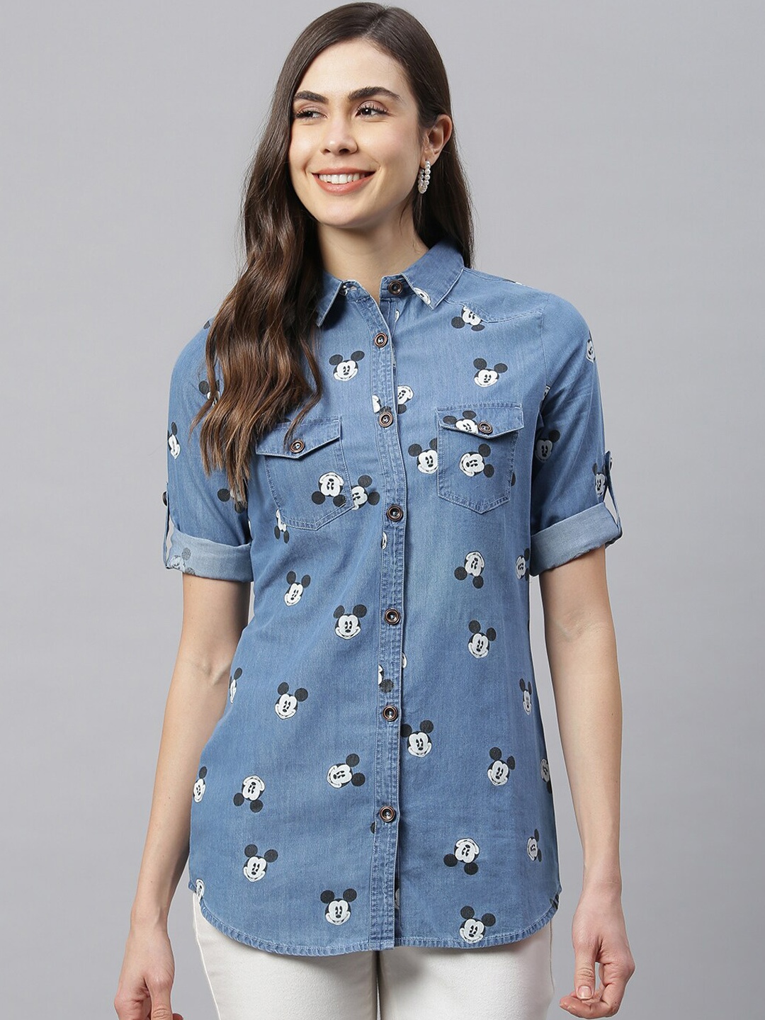 HK colours of fashion Women Blue & White Slim Fit Mickey Mouse Printed Denim Casual Shirt
HK colours of fashion Women Blue & White Slim Fit Mickey Mouse Printed Denim Casual Shirt