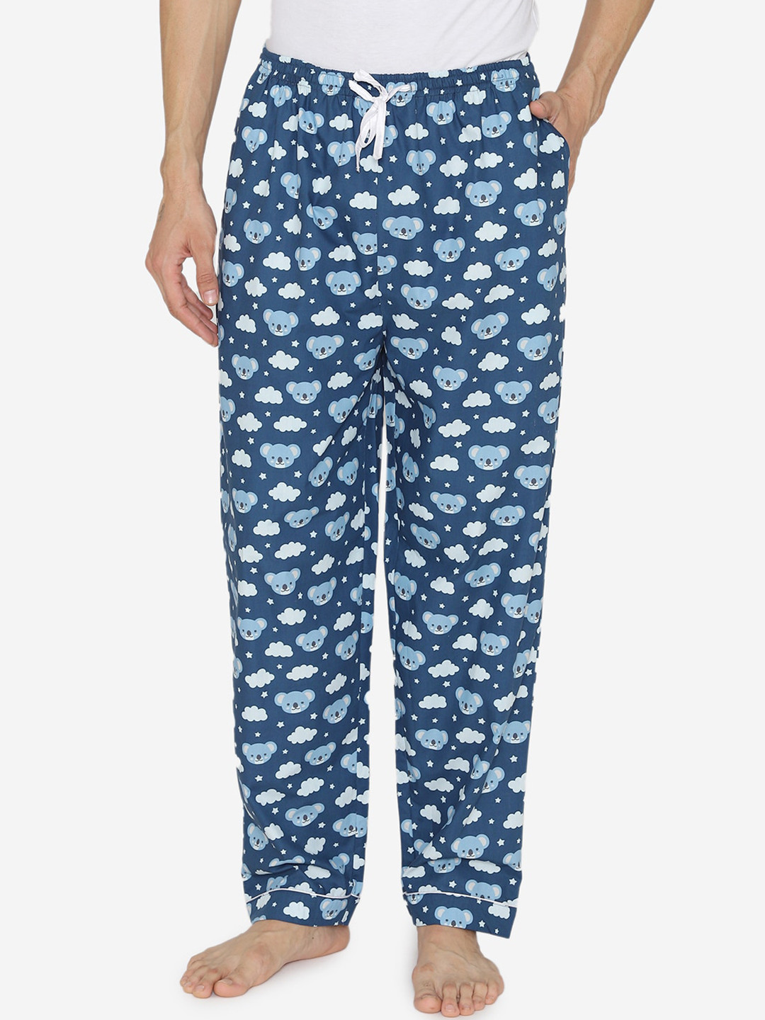 Fluffalump Men Navy Blue & White Printed Cotton Lounge Pants
Fluffalump Men Navy Blue & White Printed Cotton Lounge Pants