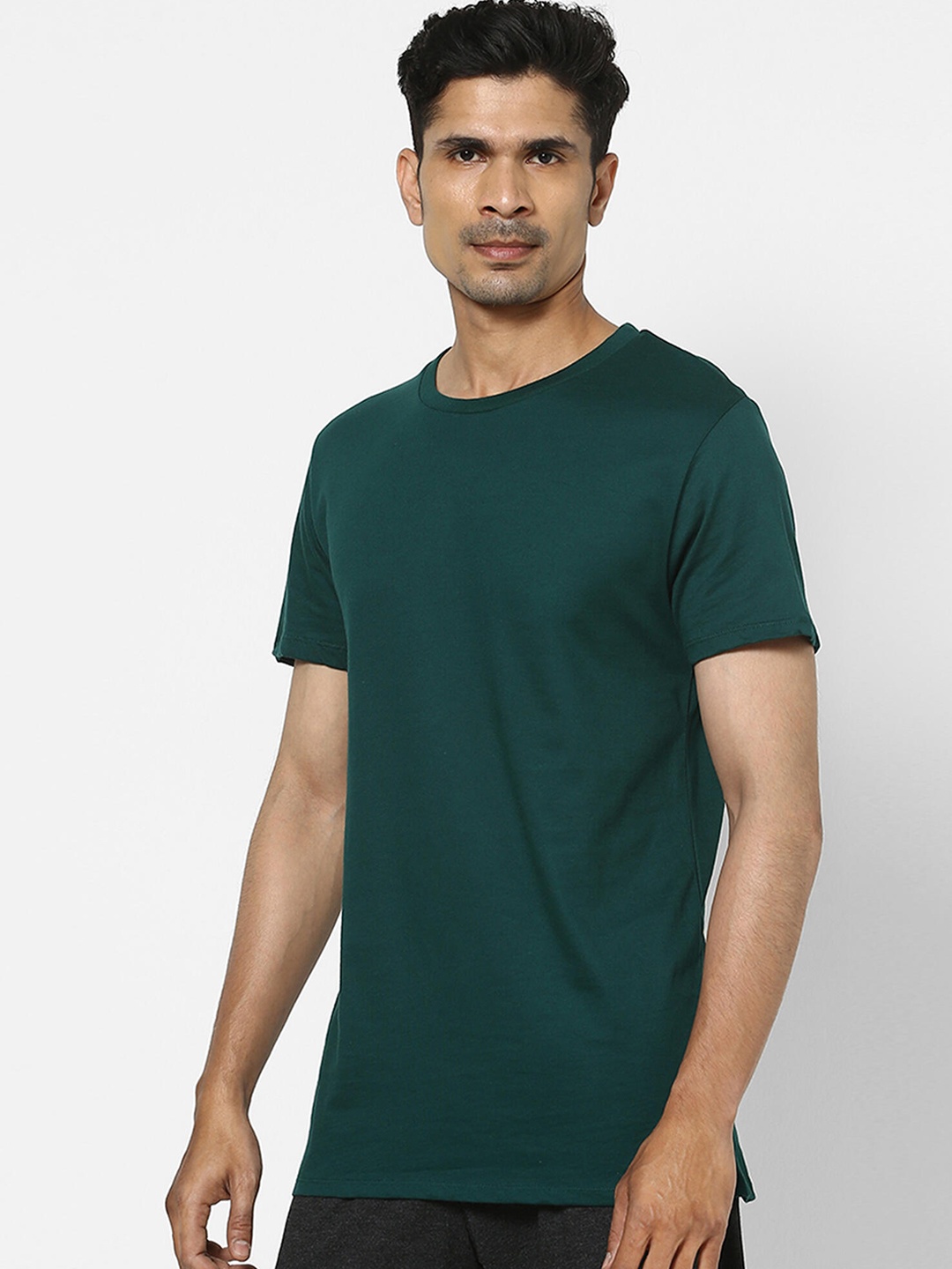 NYAMBA By Decathlon Men Green Solid Pure Cotton Pilates T-shirt