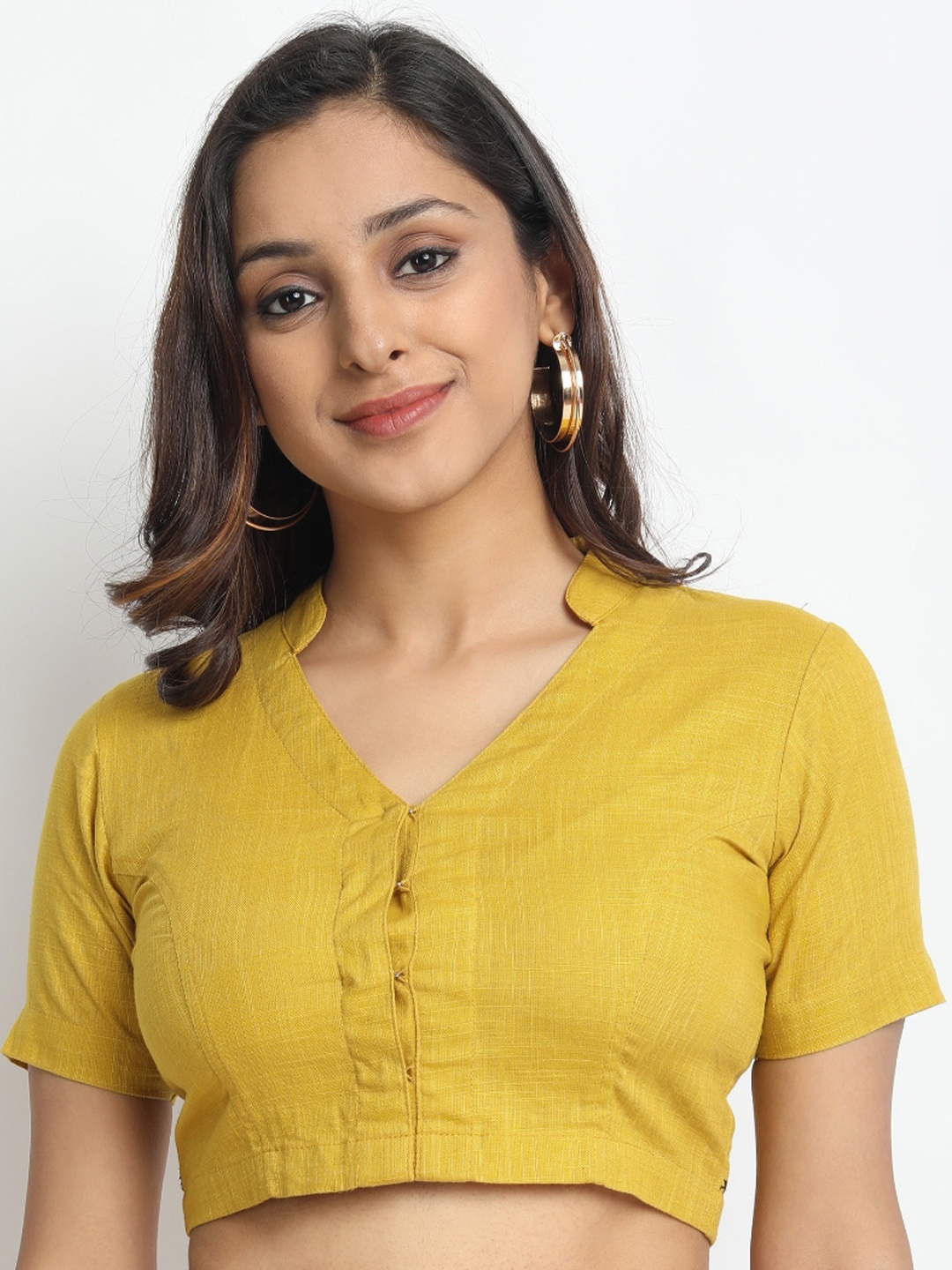 Molcha Women Mustard Yellow Embroidered Front Open Non Padded Pure Cotton Saree Blouse
Molcha Women Mustard Yellow Embroidered Front Open Non Padded Pure Cotton Saree Blouse