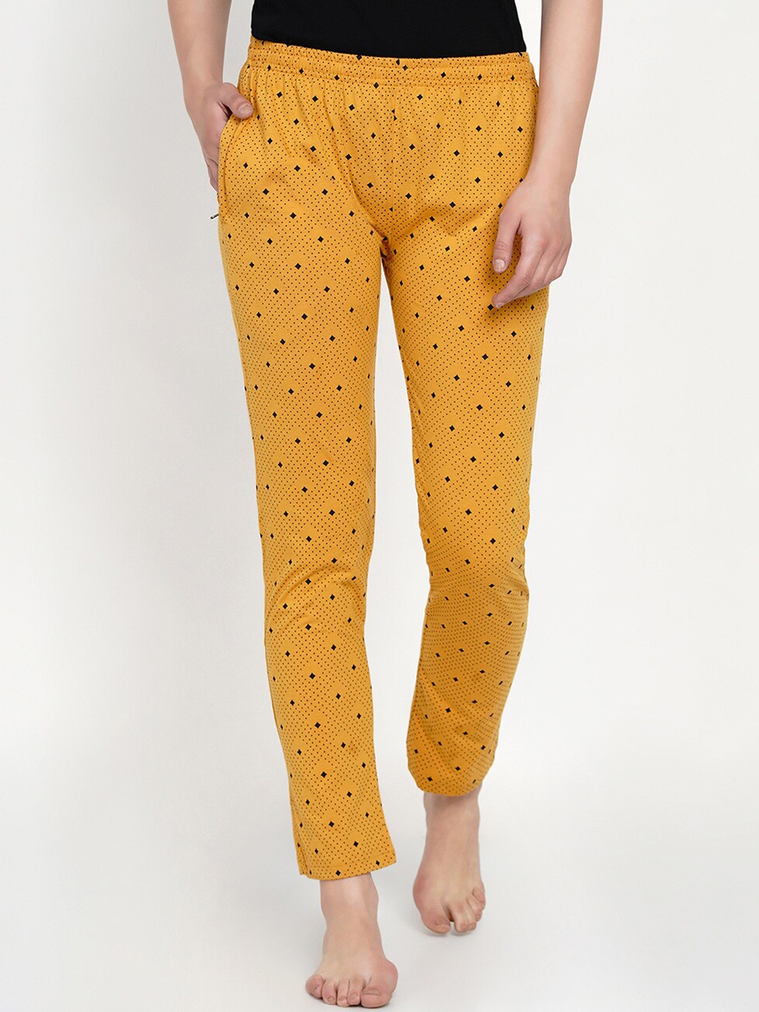 FABNEST Women Yellow & Black Printed Lounge Pants