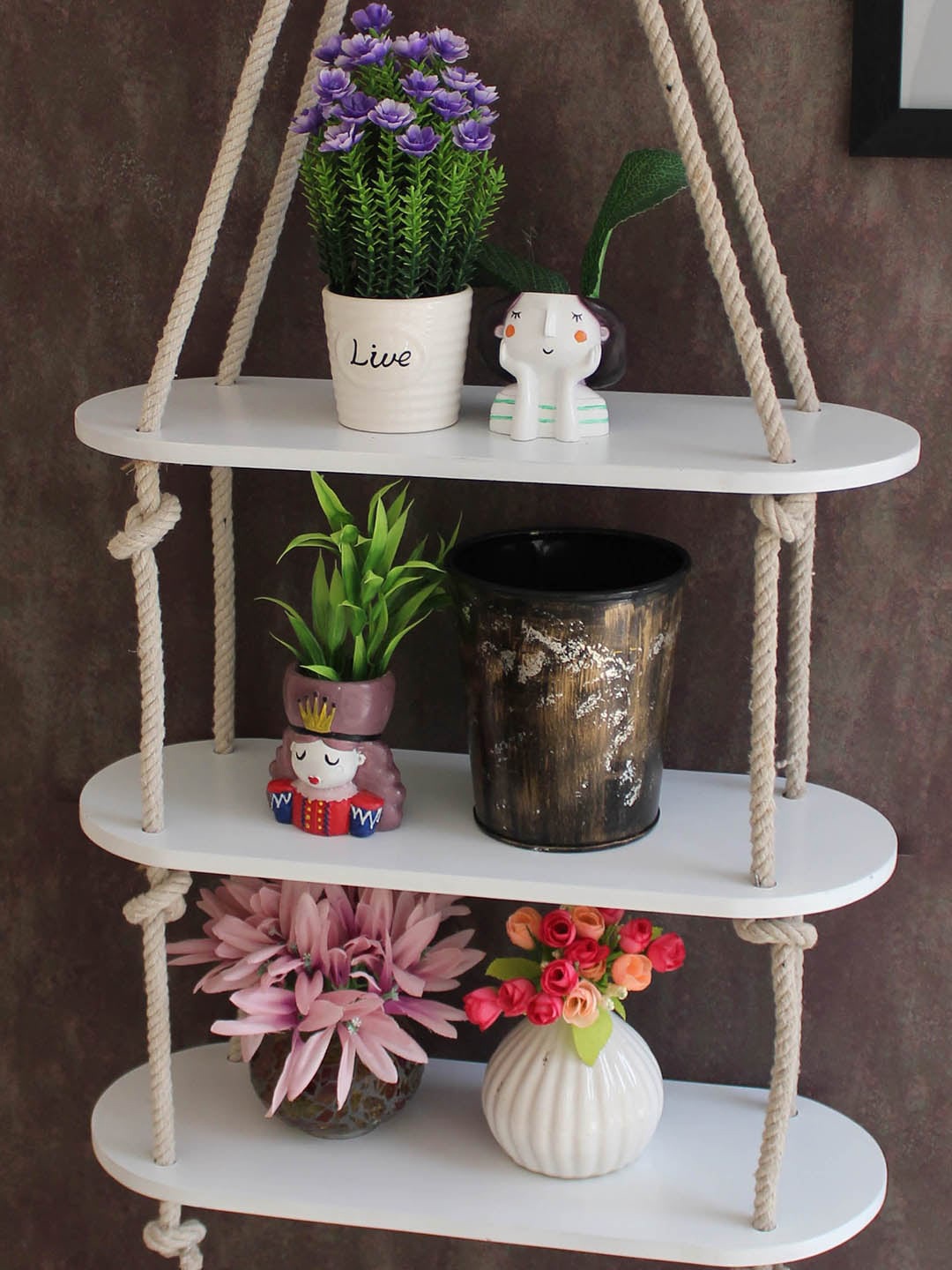 TIED RIBBONS White & Brown Solid Wooden Planter Stand