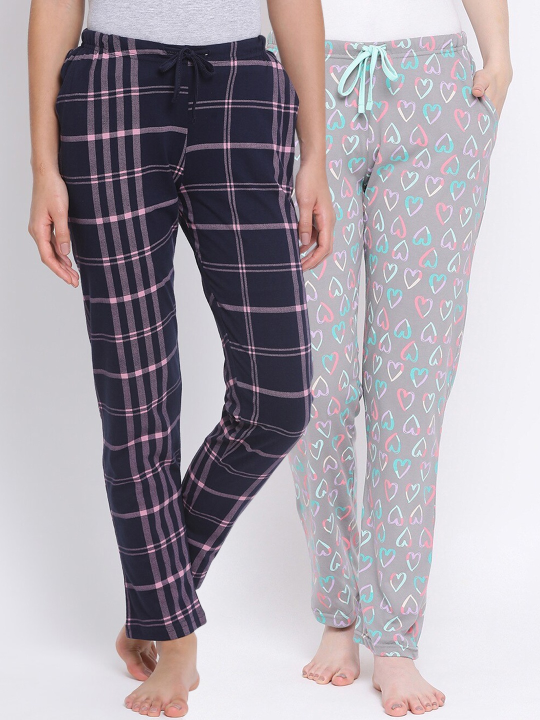 Kanvin Women Pack of 2 Pure Cotton Lounge Pants, Grey