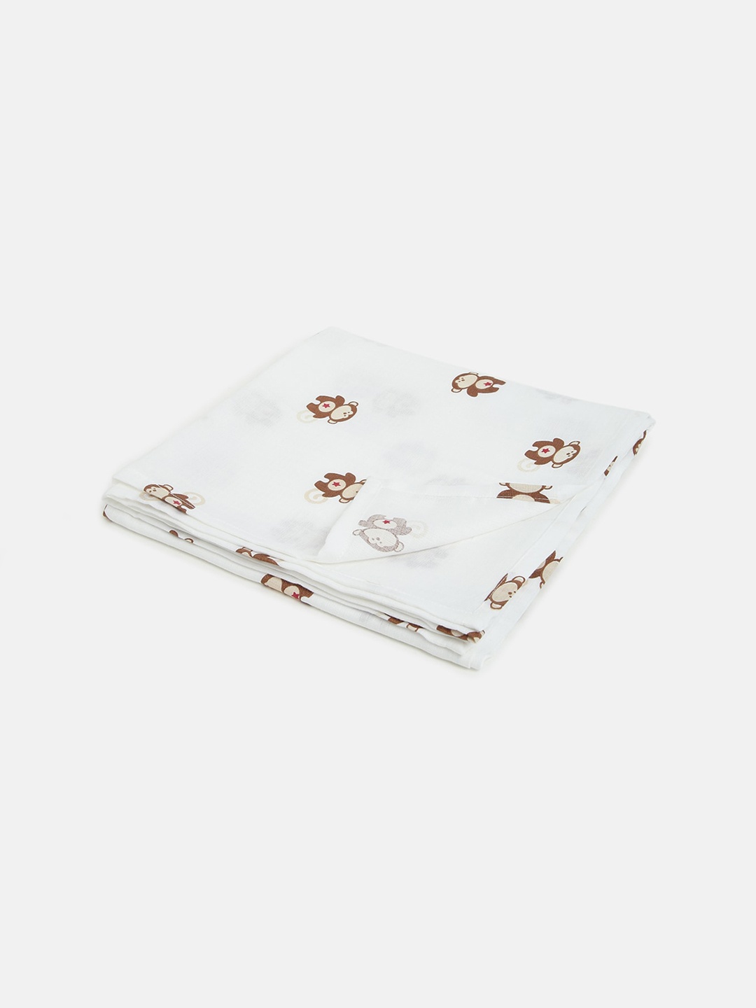 berrytree Toddler White & Brown Monkey Printed Swaddle Wrap