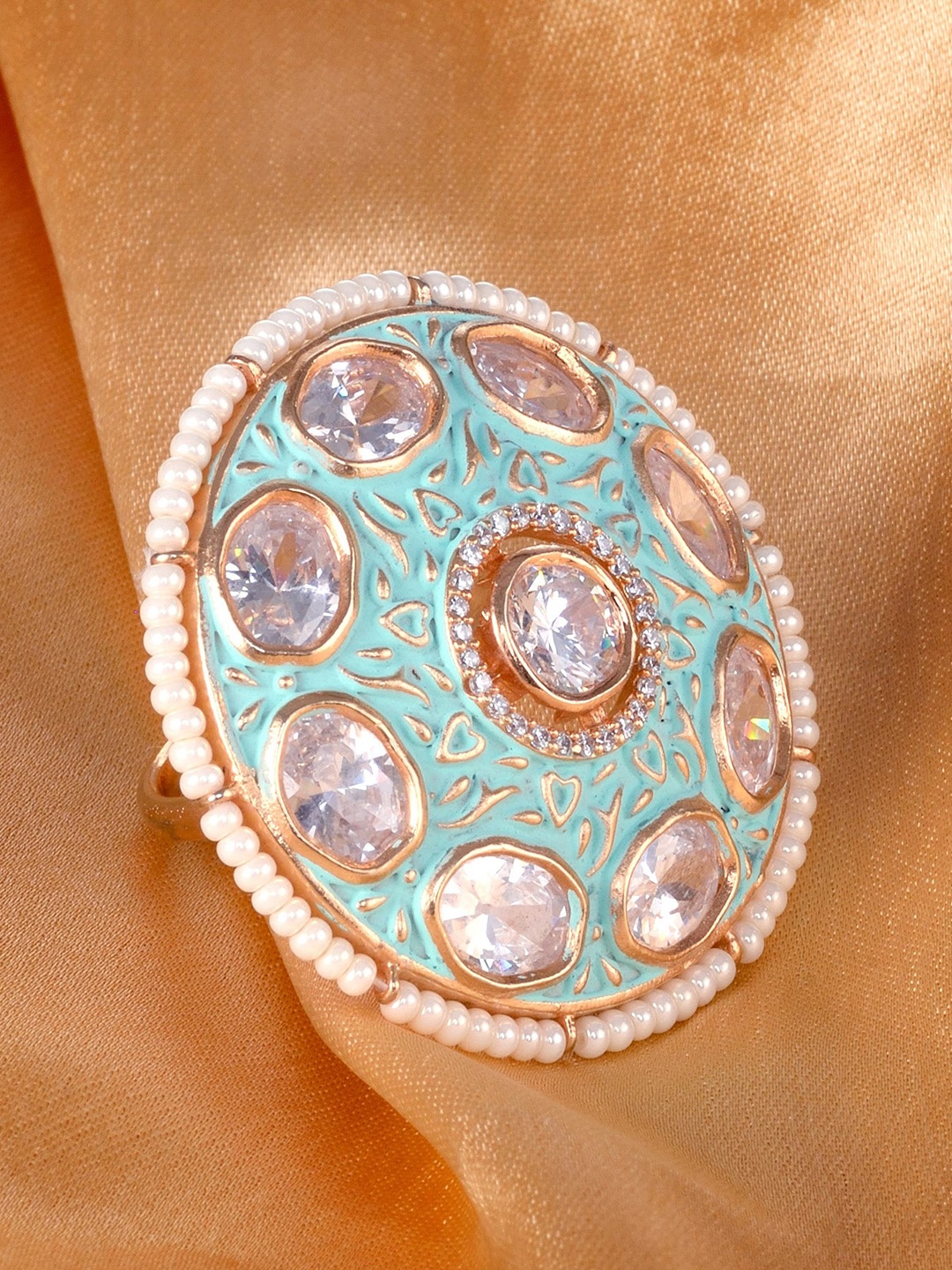 Saraf RS Jewellery Gold-Plated Sea Green & White AD-Studded Handcrafted Adjustable Finger Ring
Saraf RS Jewellery Gold-Plated Sea Green & White AD-Studded Handcrafted Adjustable Finger Ring