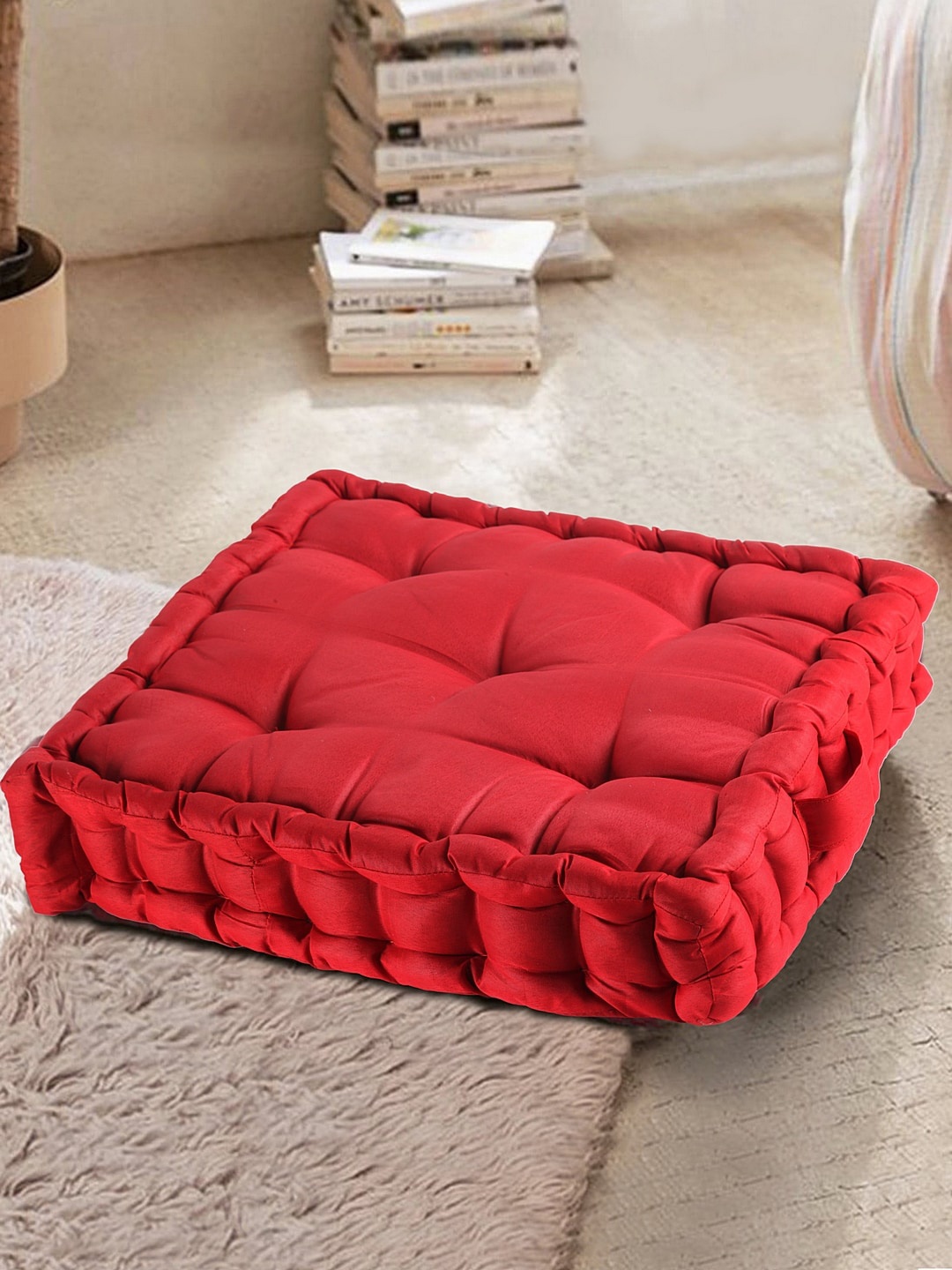 HOSTA HOMES Red Quilted Microfibre Filled Chair Pad