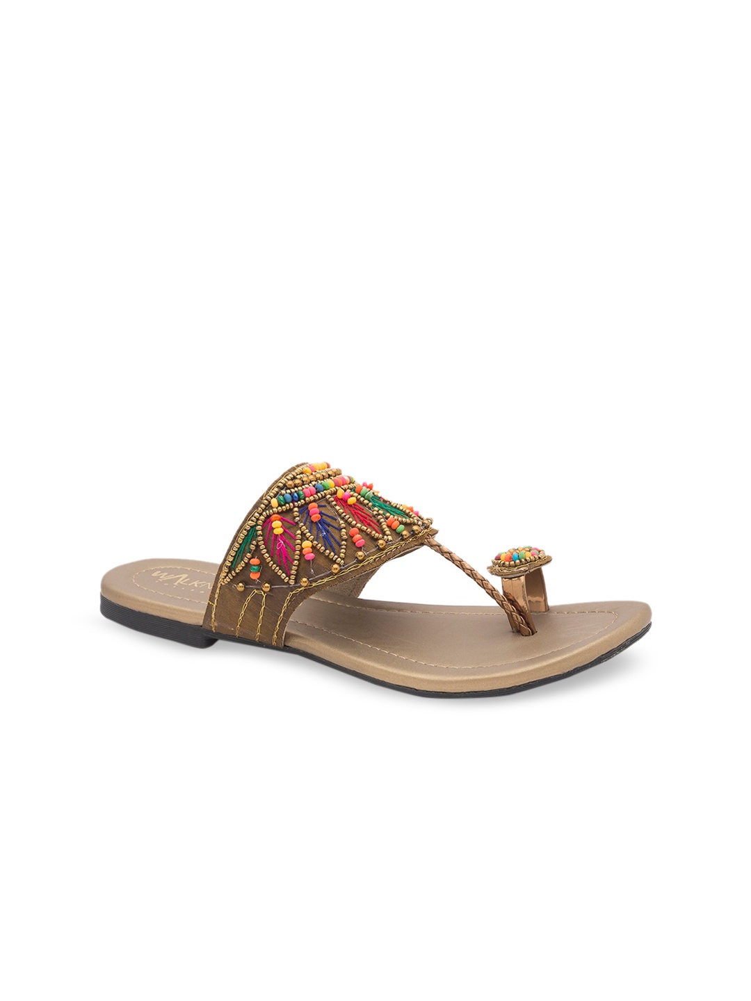 WALK N STYLE COLLECTION Women Beige Embellished One Toe Flats