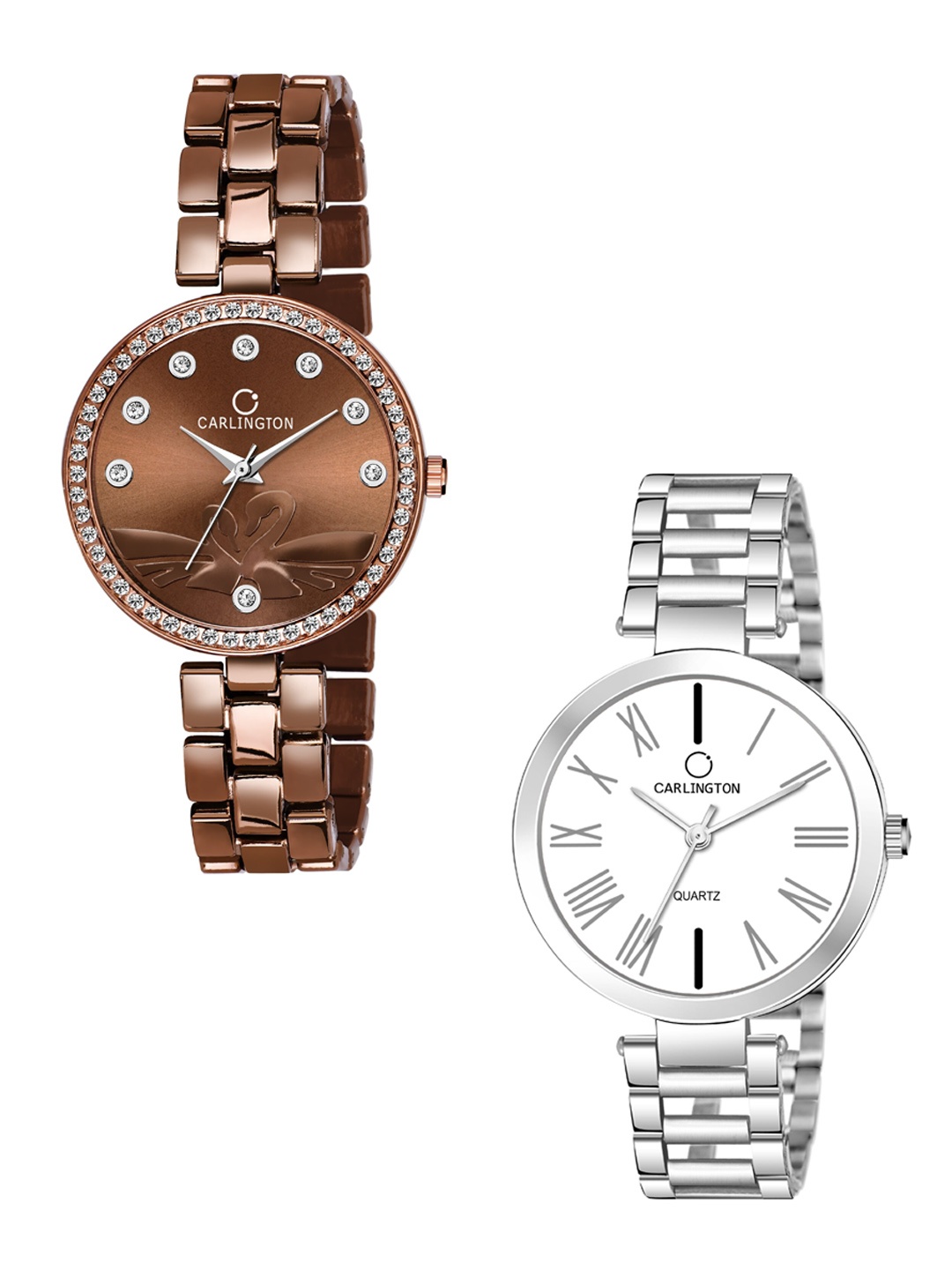CARLINGTON Unisex His & Her Brown & White Analogue Watch Gift Set