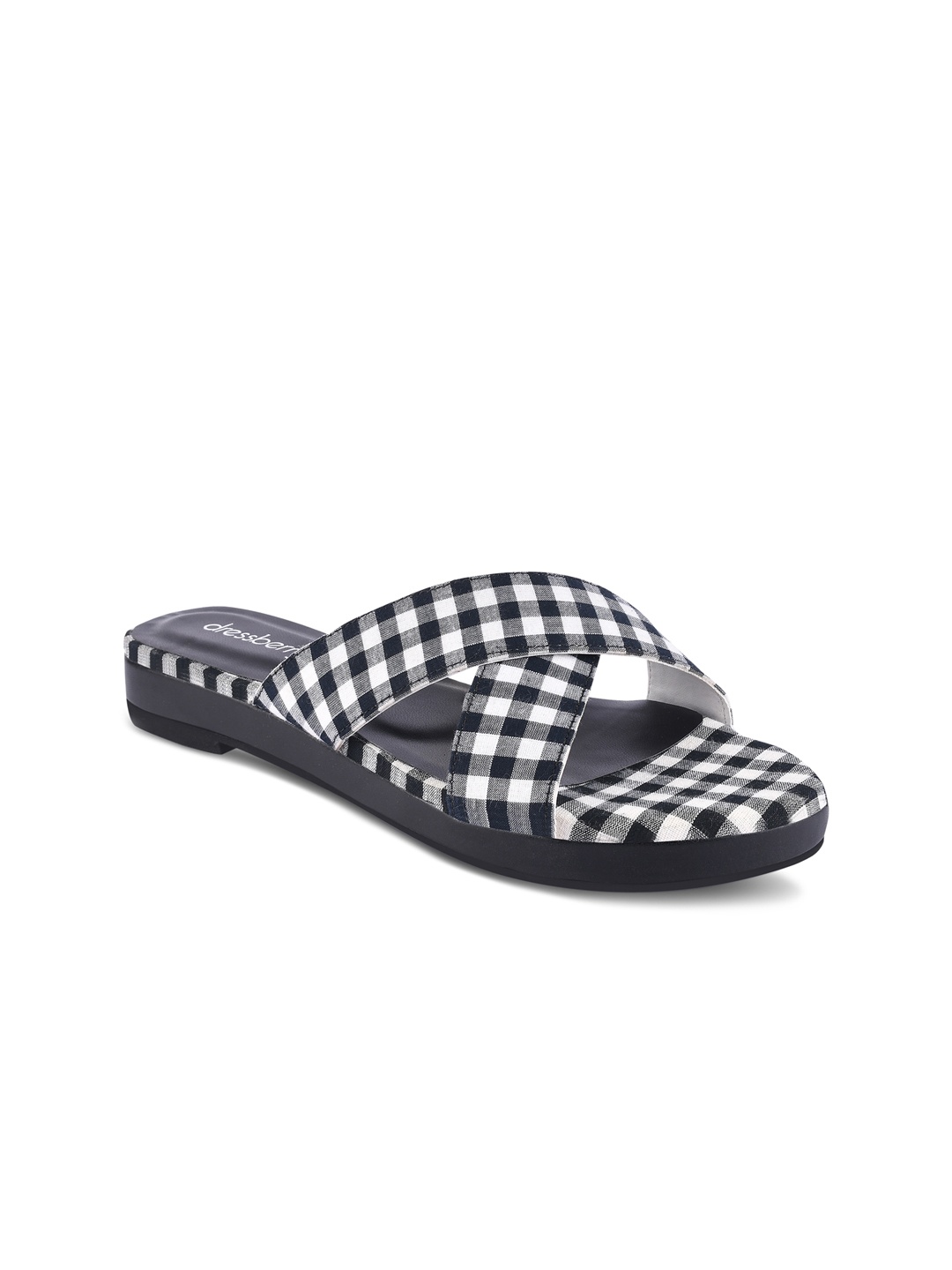 DressBerry Women Women Black & White Checked Open Toe Flats, Multi