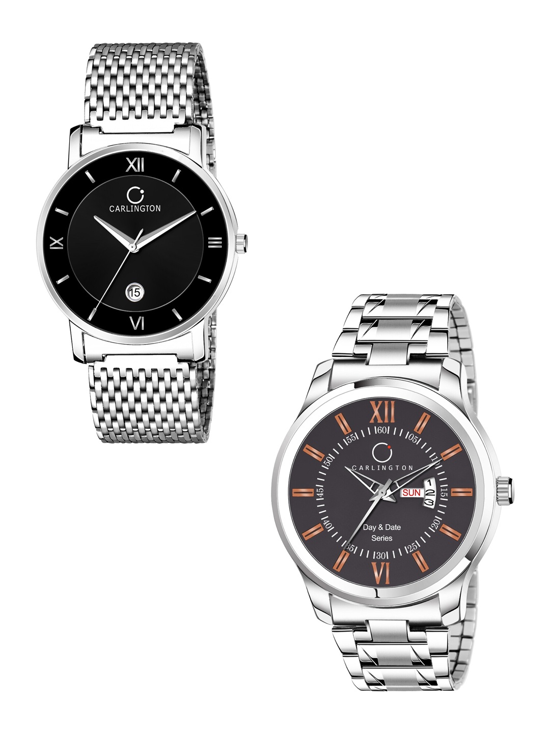 CARLINGTON Men Set Of 2 Multicolored Analogue Watch G01 & G02, Black
