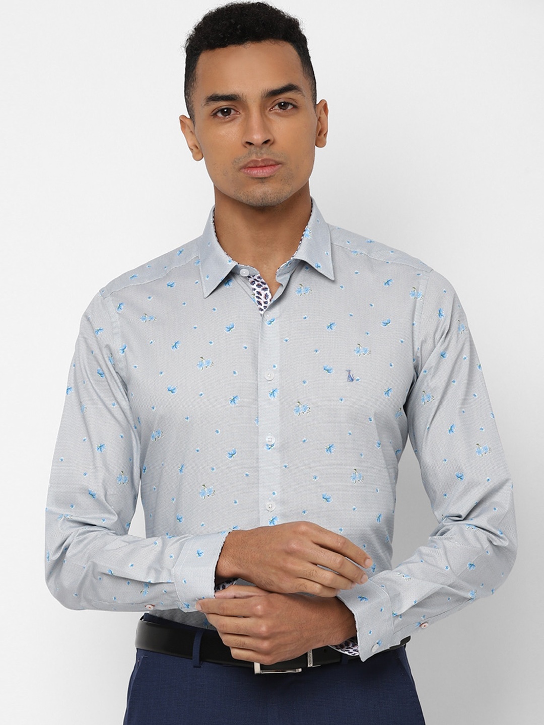 SIMON CARTER LONDON Men Grey & Blue Slim Fit Printed Formal Shirt