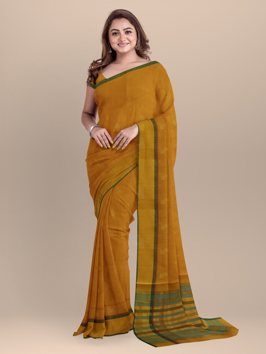 APCO Brown Pure Cotton Printed Venkatgiri Saree