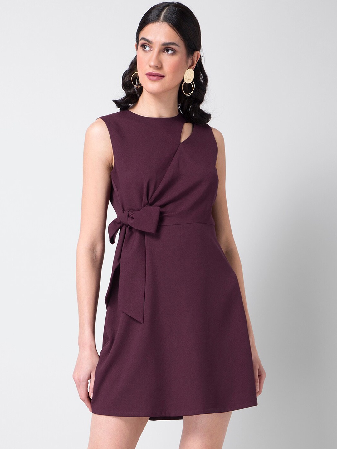 FabAlley Women Purple Solid Wrap Dress