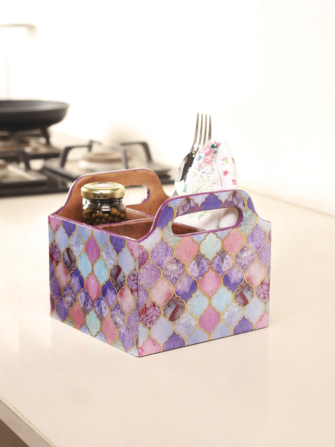 WOODSMYTHS Torqiose Blue & Violet Exotic Moroccan Decal Printed Cutlery Holder, Purple
WOODSMYTHS Torqiose Blue & Violet Exotic Moroccan Decal Printed Cutlery Holder, Purple