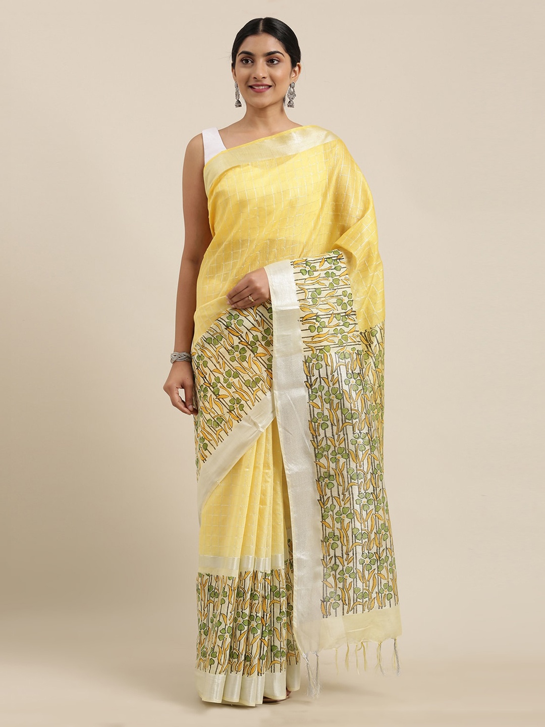 The Chennai Silks Yellow Solid Pure Cotton Saree