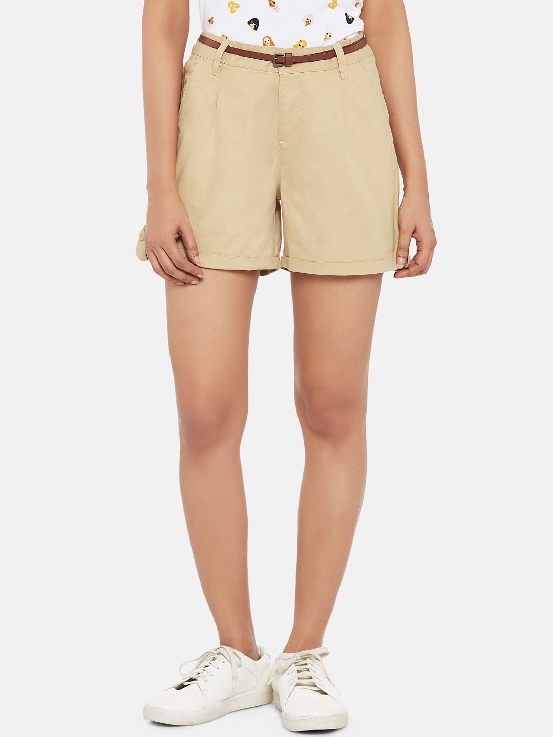 Honey by Pantaloons Women Khaki Solid Regular Fit Cotton Shorts