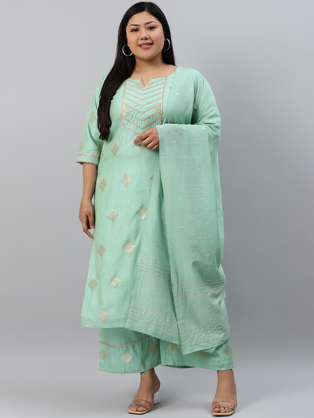 EXTRA LOVE BY LIBAS Women Plus Size Green & Gold-Toned Woven Design Kurta with Palazzos & Dupatta
EXTRA LOVE BY LIBAS Women Plus Size Green & Gold-Toned Woven Design Kurta with Palazzos & Dupatta