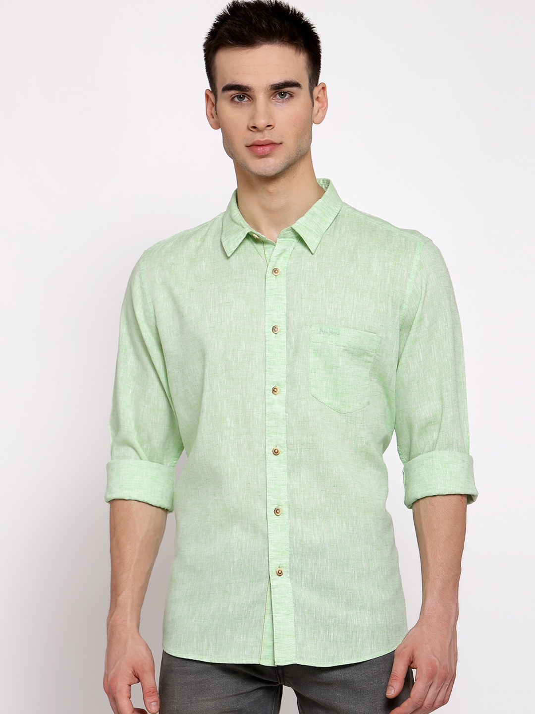 Pepe Jeans Men Green Regular Fit Solid Casual Shirt