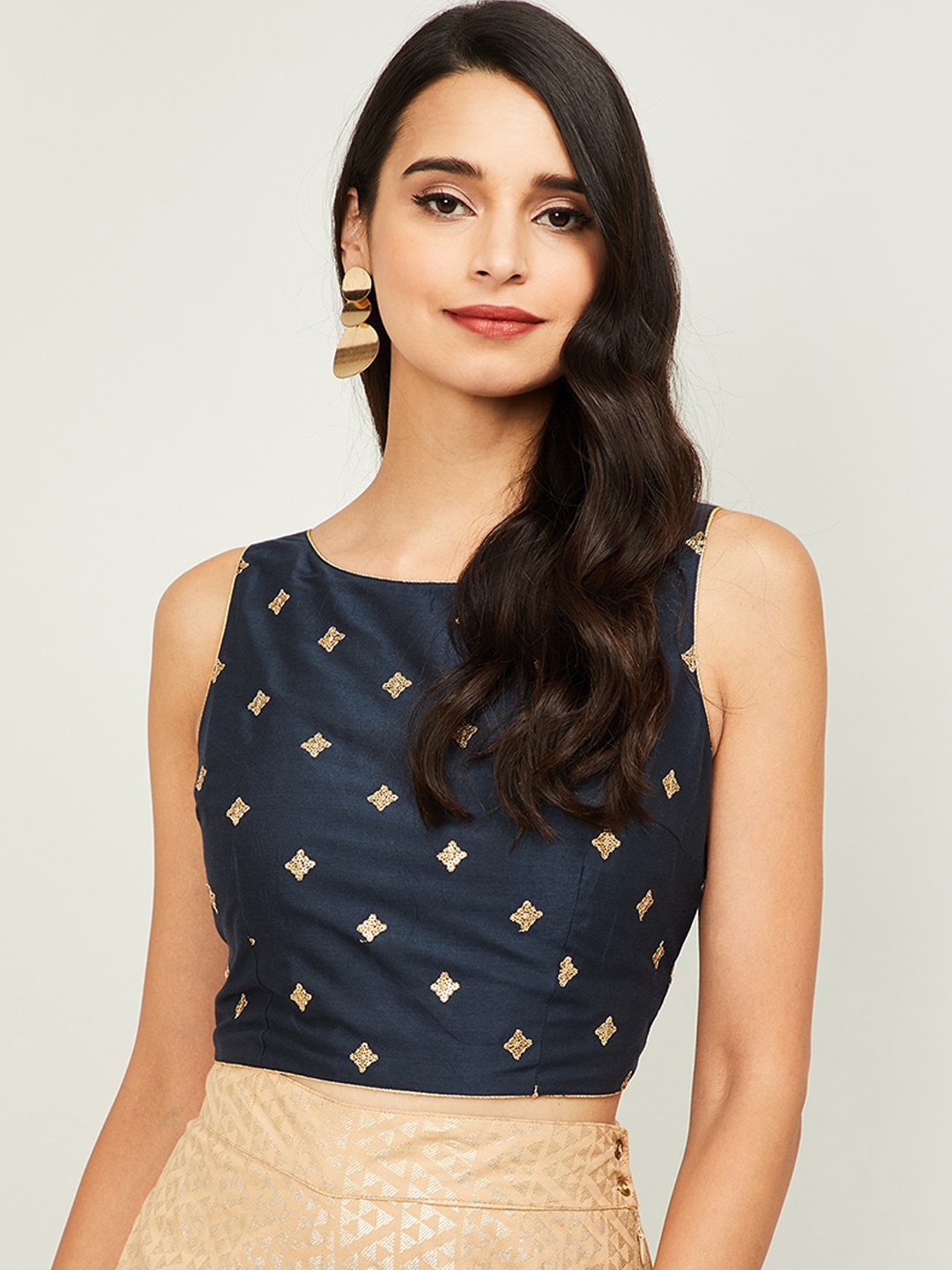 Melange by Lifestyle Navy Blue Printed Styled Back Top