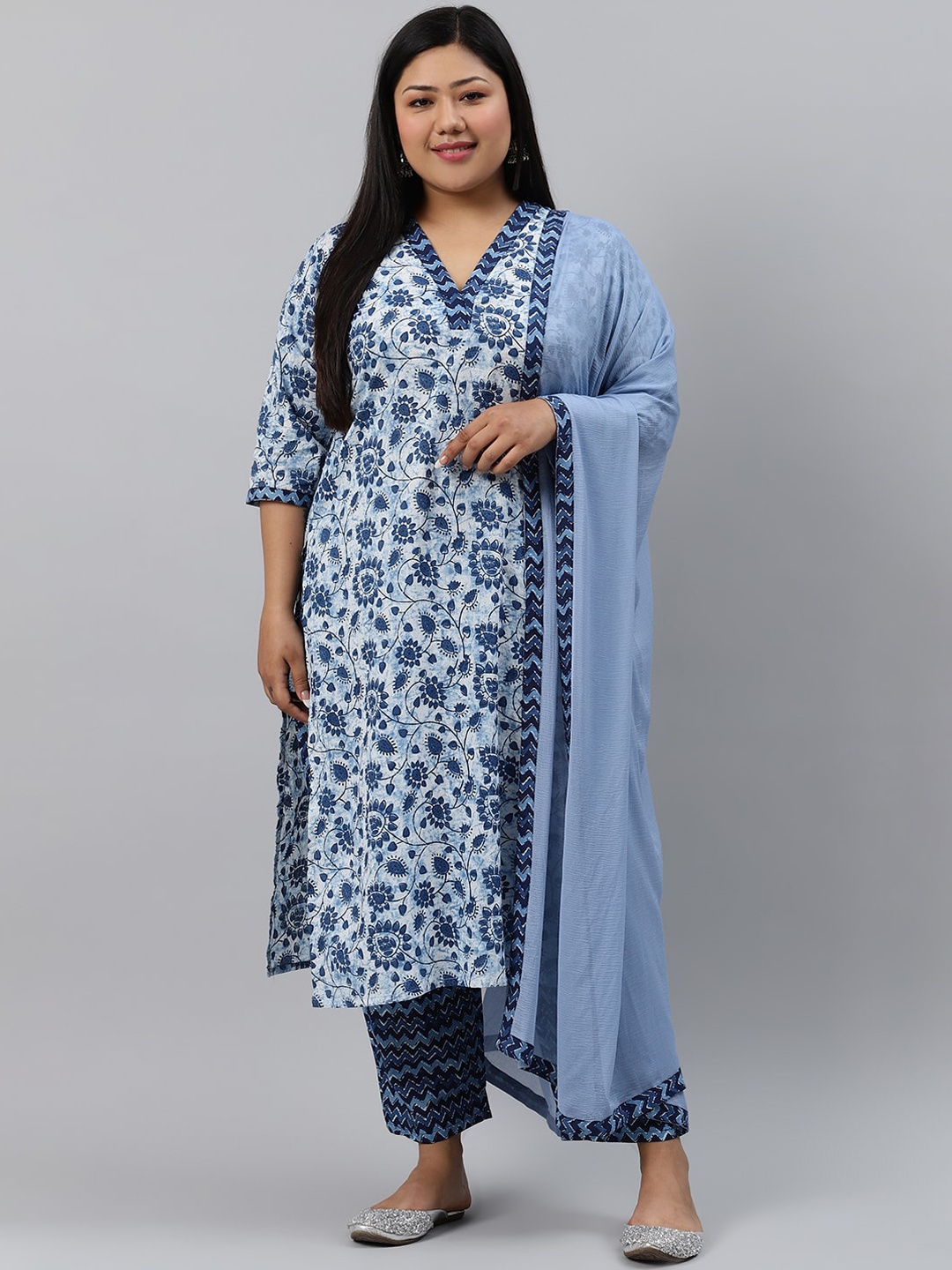EXTRA LOVE BY LIBAS Women Plus Size Blue Printed Cotton Kurta with Palazzos & Dupatta
EXTRA LOVE BY LIBAS Women Plus Size Blue Printed Cotton Kurta with Palazzos & Dupatta
