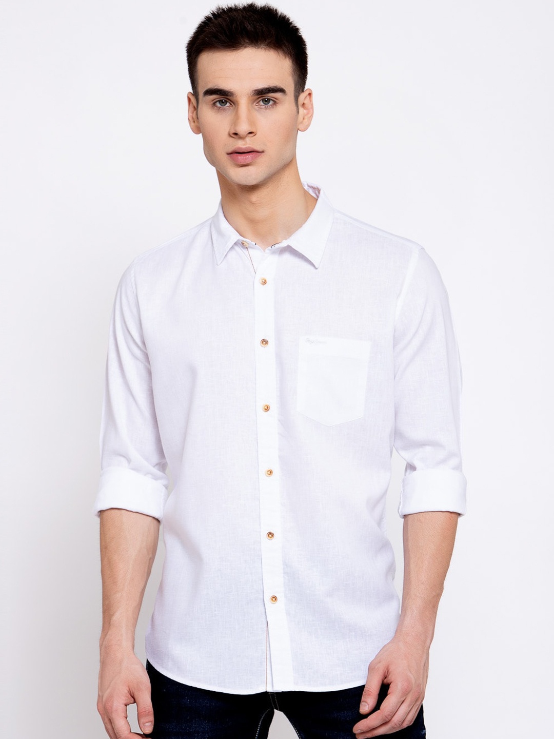 Pepe Jeans Men White Regular Fit Solid Casual Shirt