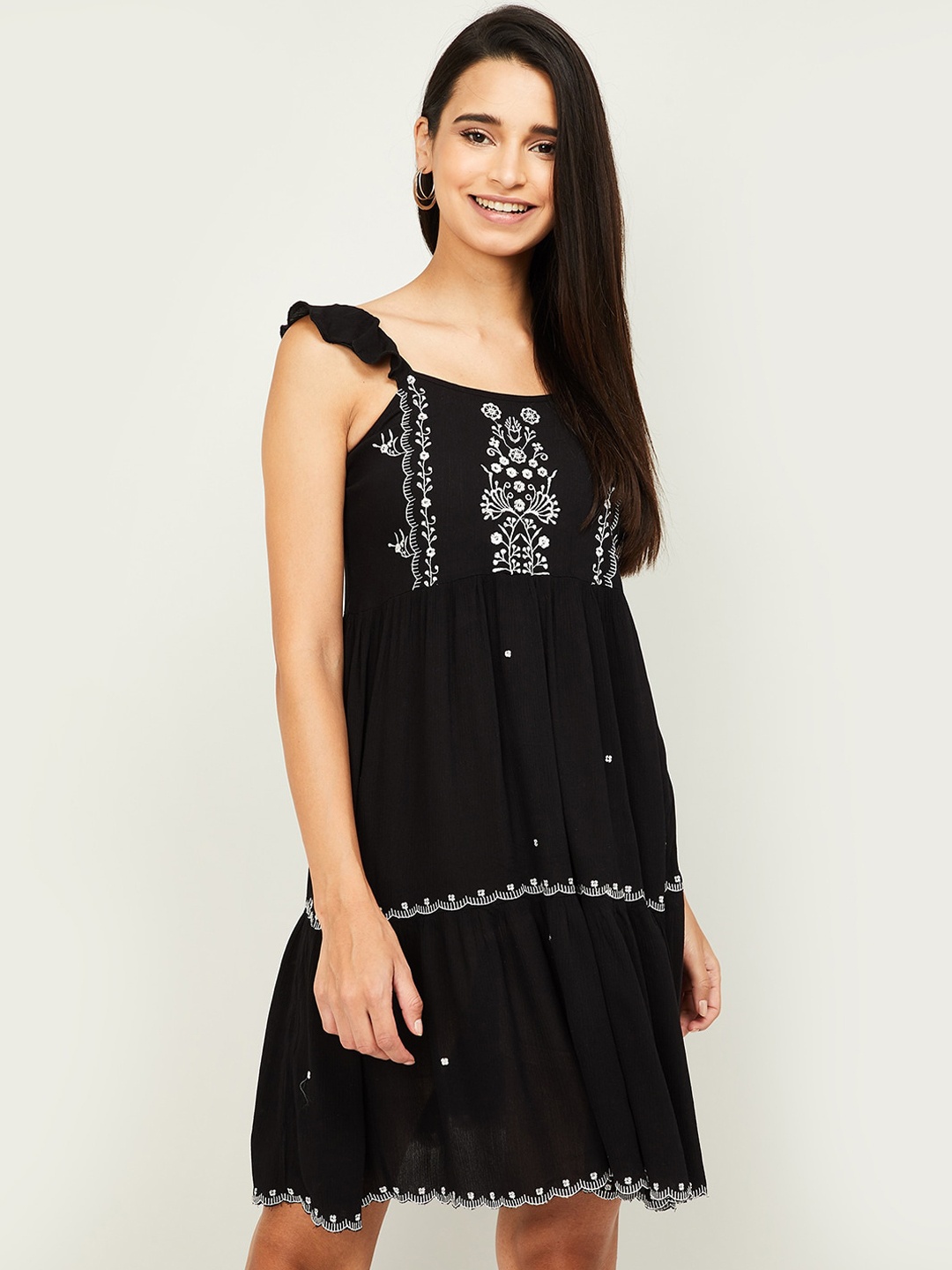 Ginger by Lifestyle Women Black Printed Fit and Flare Dress