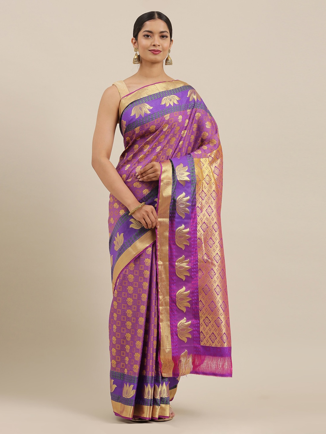 The Chennai Silks Purple & Gold-Toned Art Silk Woven Design Saree