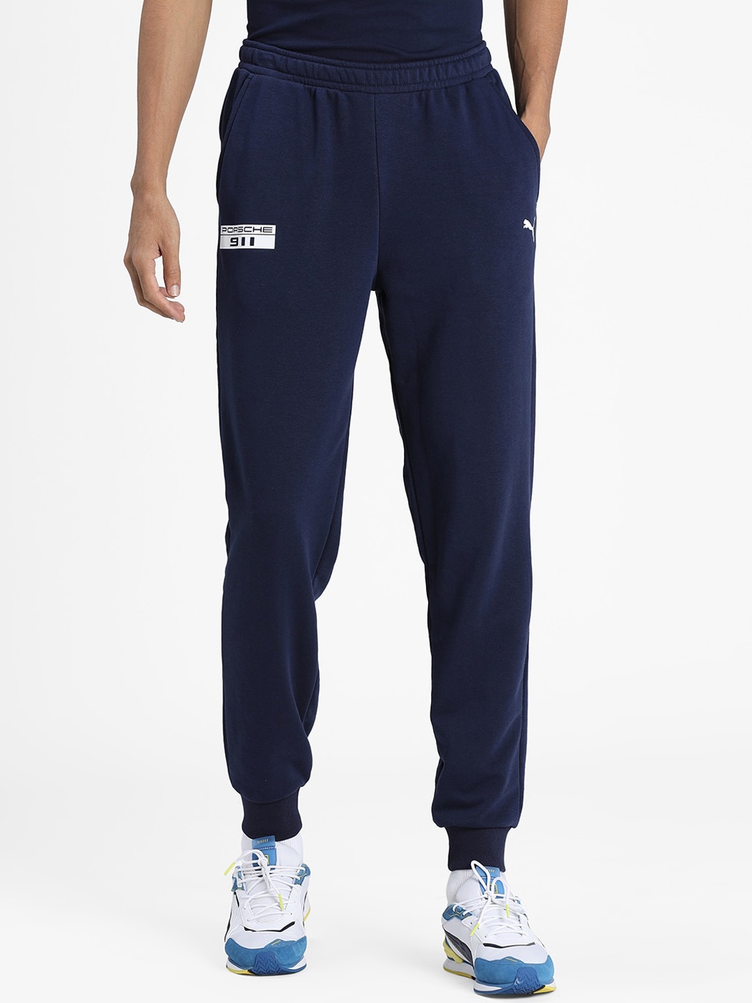 Puma Men Navy Blue Solid PL Base Slim-Fit Joggers