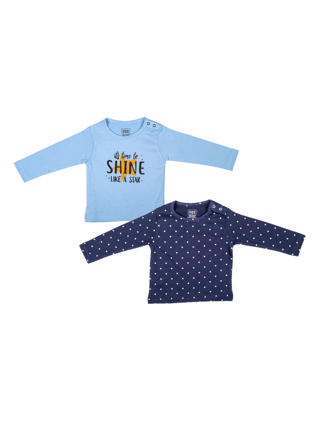 MeeMee Girls Blue Printed Pack of 2 Pure Cotton Regular Top