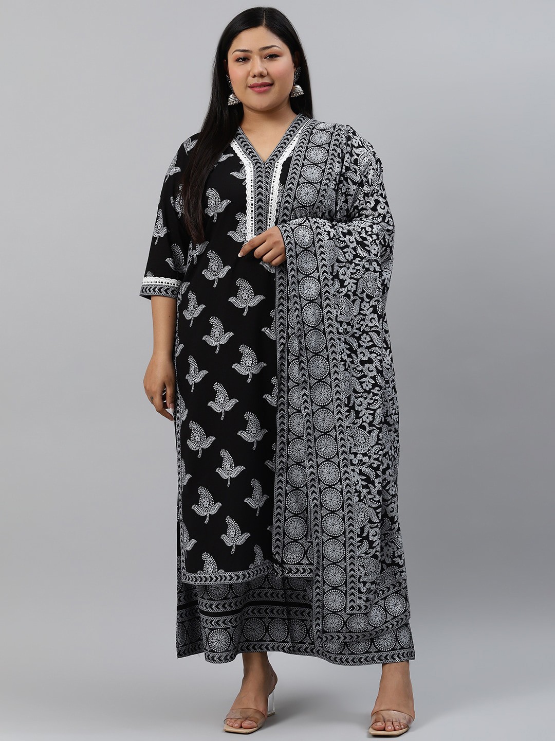 EXTRA LOVE BY LIBAS Women Plus Size Black Printed Cotton Kurta with Palazzos & Dupatta
EXTRA LOVE BY LIBAS Women Plus Size Black Printed Cotton Kurta with Palazzos & Dupatta