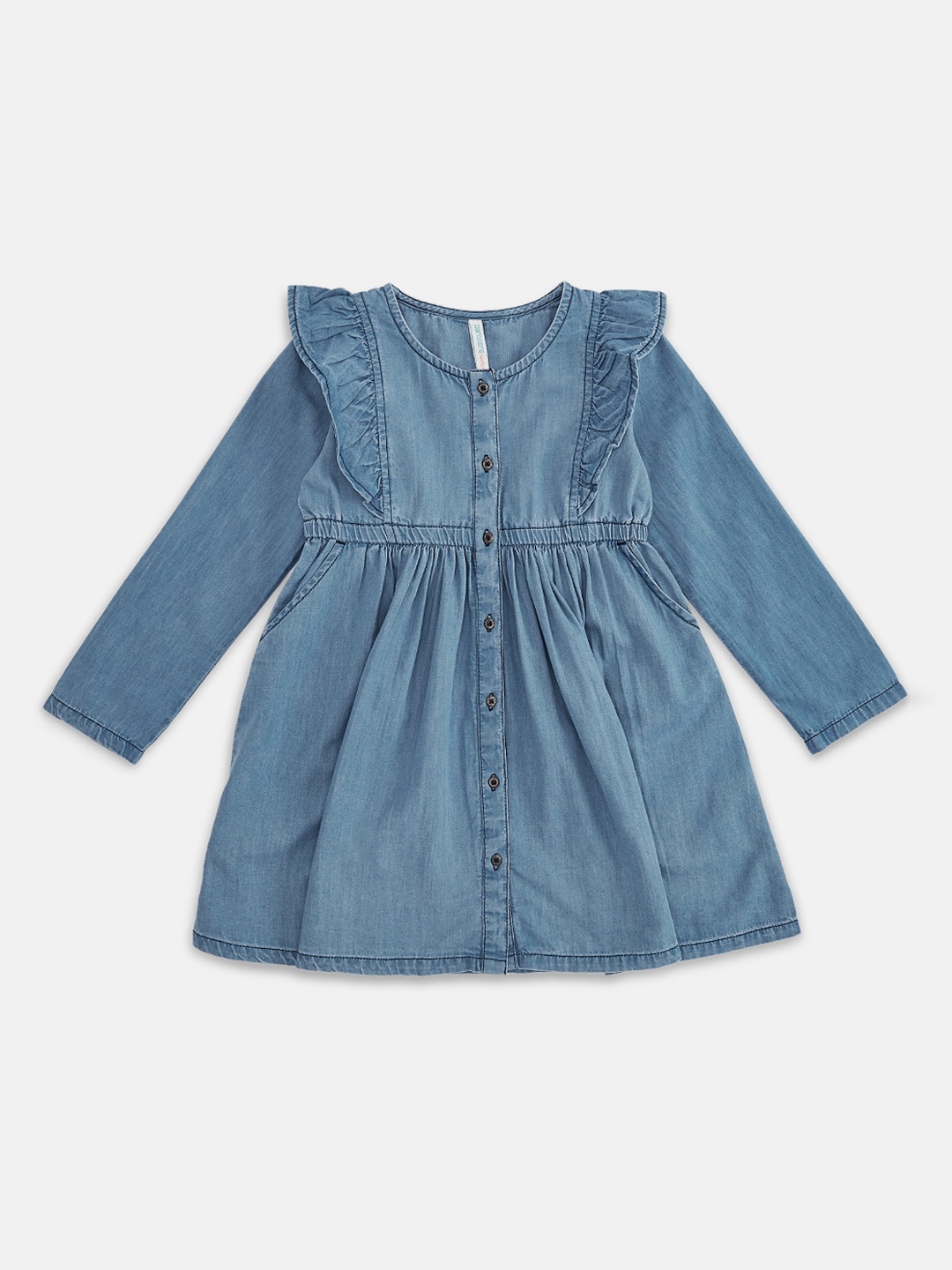 Pantaloons Junior Girls Blue Ruffled Solid A-Line Dress