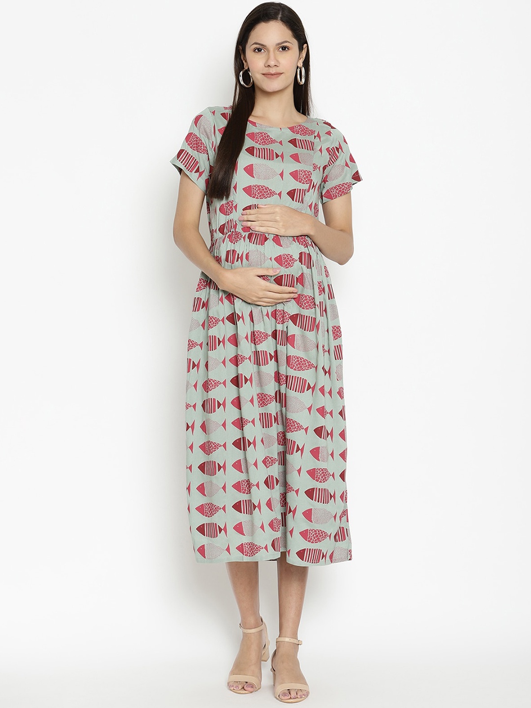 The Vanca Women Sea Green Printed A-Line Dress