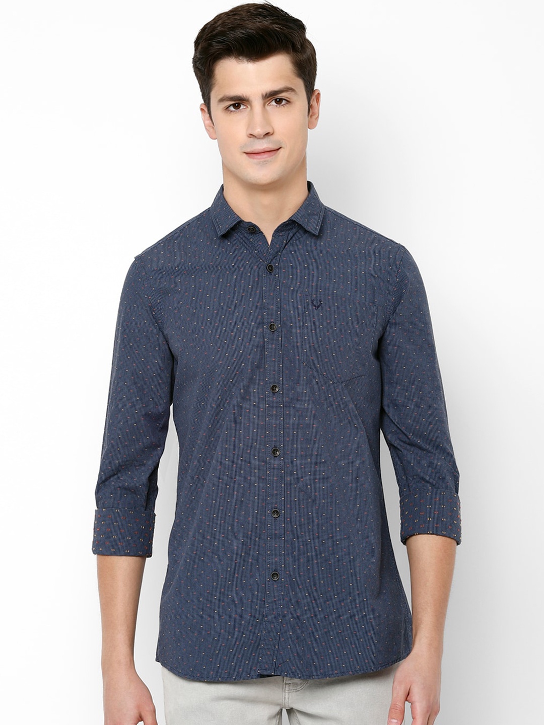 Allen Solly Sport Men Navy Blue Regular Fit Self Design Casual Shirt
