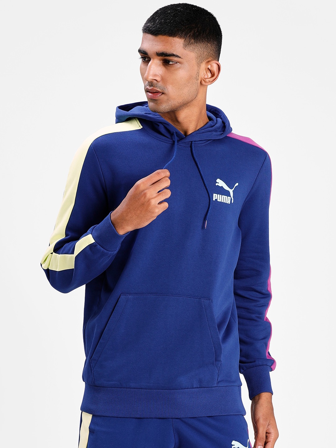 Puma Men Blue Solid T7 Full Zip Fleece Hoodie Sweatshirt