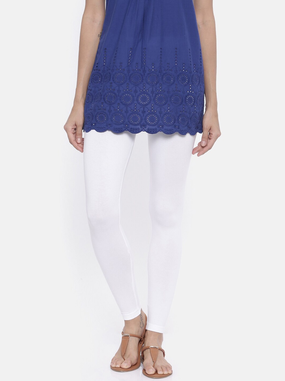 Bitz Women White Solid Organic Cotton Ankle-Length Leggings
