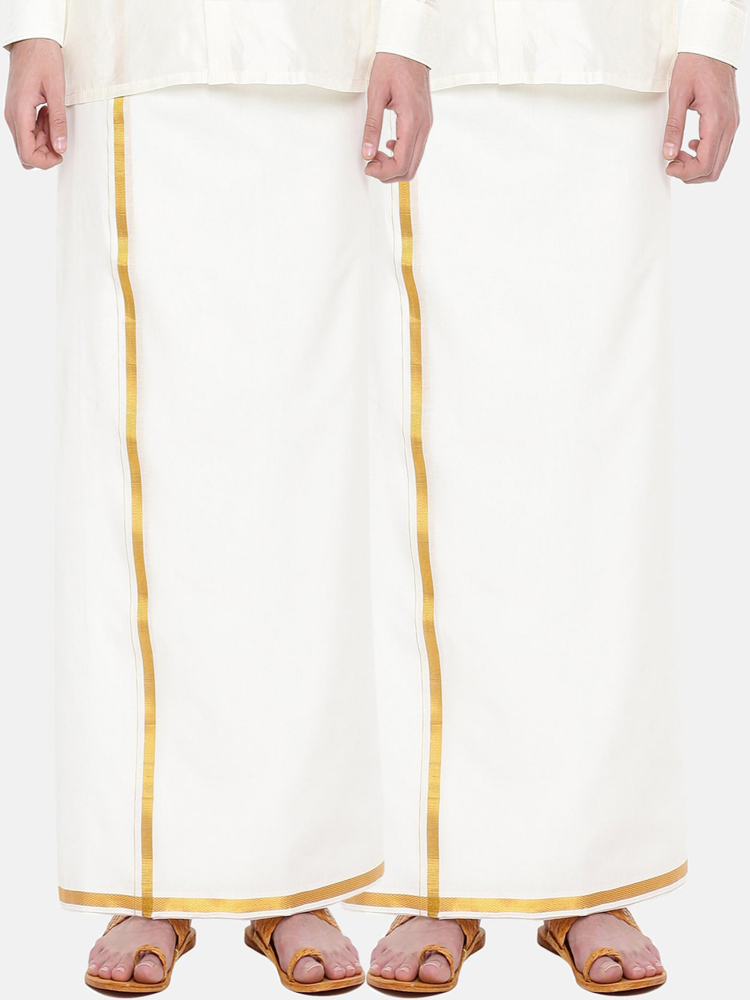 Ramraj Men Cream-Coloured Pure Cotton Single Layer Dhoti with Gold Zari Border Pack of 2
Ramraj Men Cream-Coloured Pure Cotton Single Layer Dhoti with Gold Zari Border Pack of 2