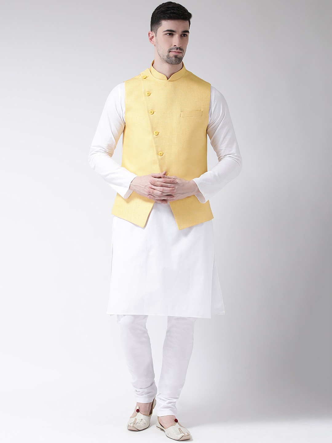 TABARD Men White Solid Pure Cotton Kurta Set with Nehru Jacket