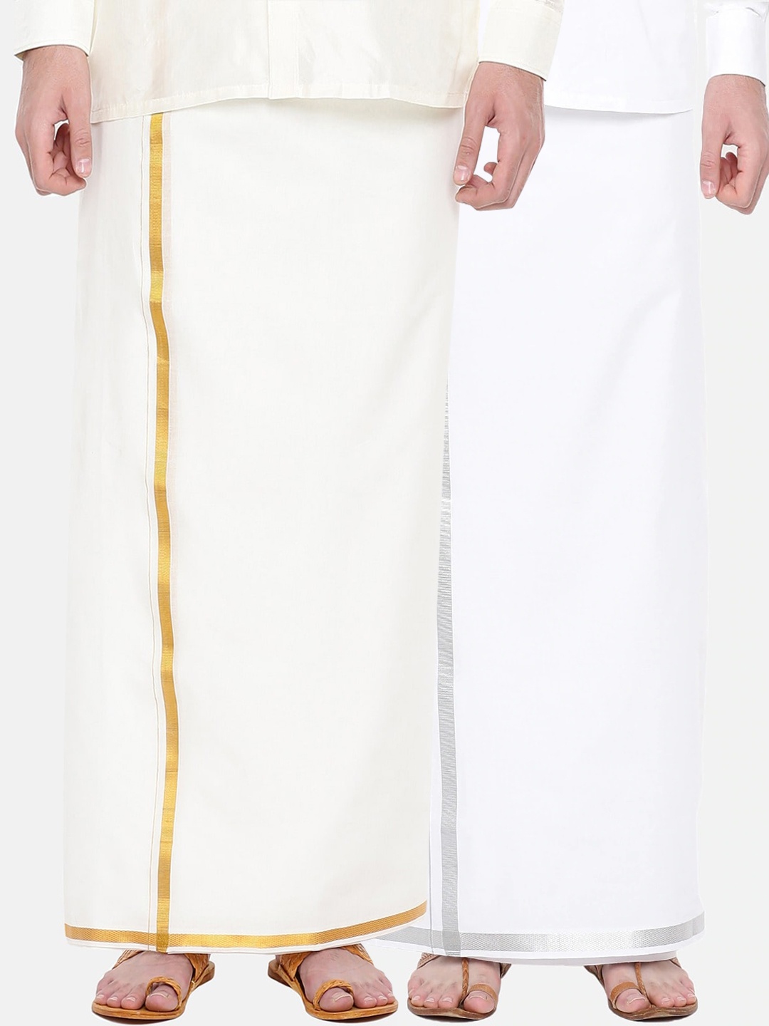 Ramraj Men Pack of 2 White & Cream-Coloured Pure Cotton Single Layer Dhoti Zari Border
Ramraj Men Pack of 2 White & Cream-Coloured Pure Cotton Single Layer Dhoti Zari Border