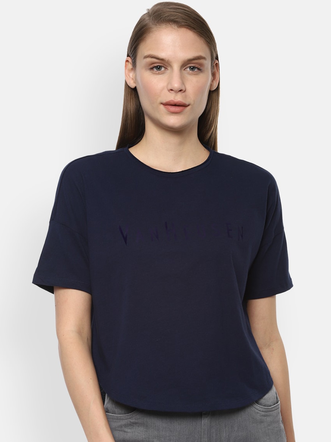 Van Heusen Woman Navy Blue Pure Cotton Brand Logo Printed Round Neck Pure Cotton T-shirt
Van Heusen Woman Navy Blue Pure Cotton Brand Logo Printed Round Neck Pure Cotton T-shirt