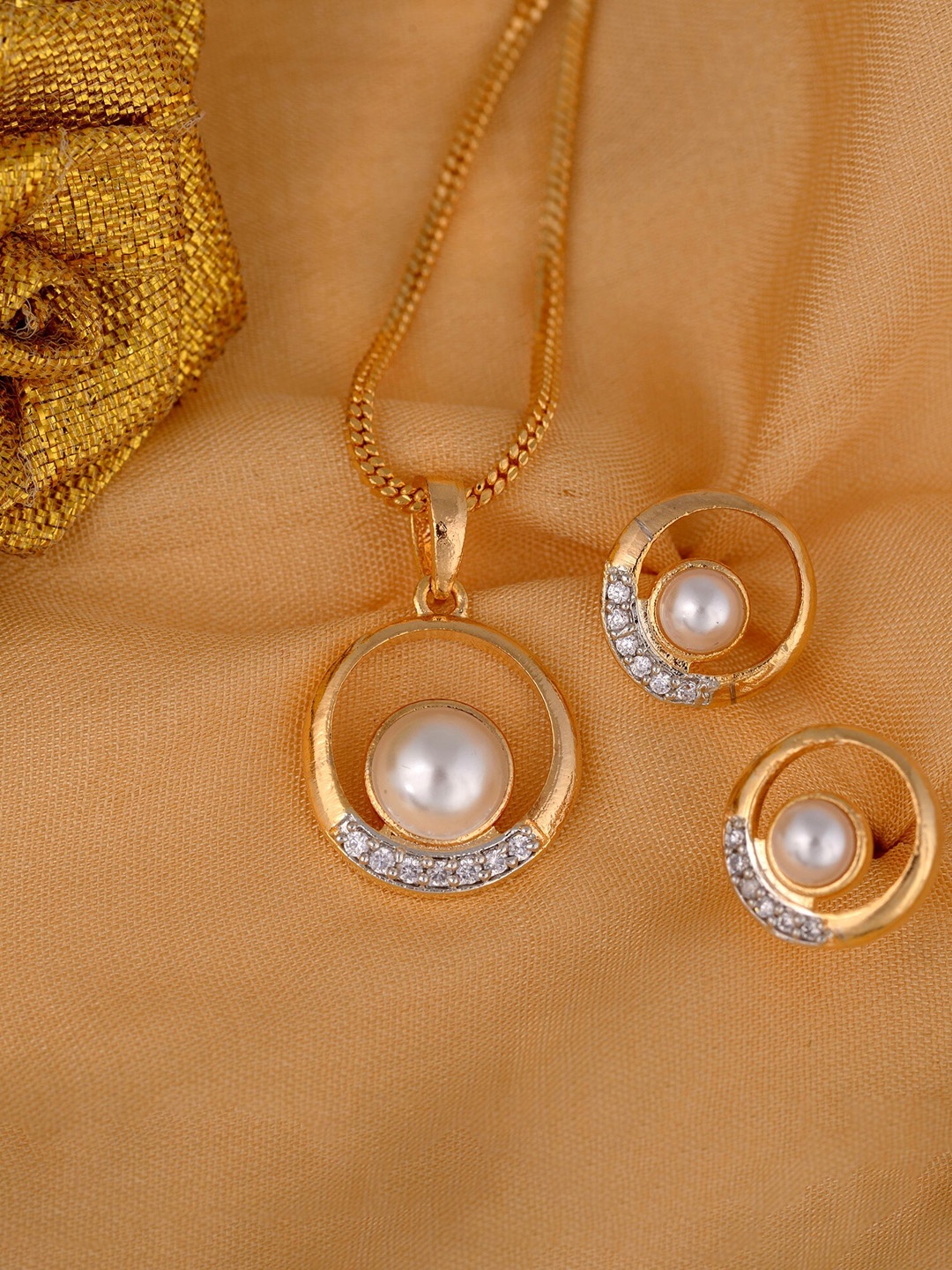 Saraf RS Jewellery White American Diamond and Pear Studded Jewellery Set