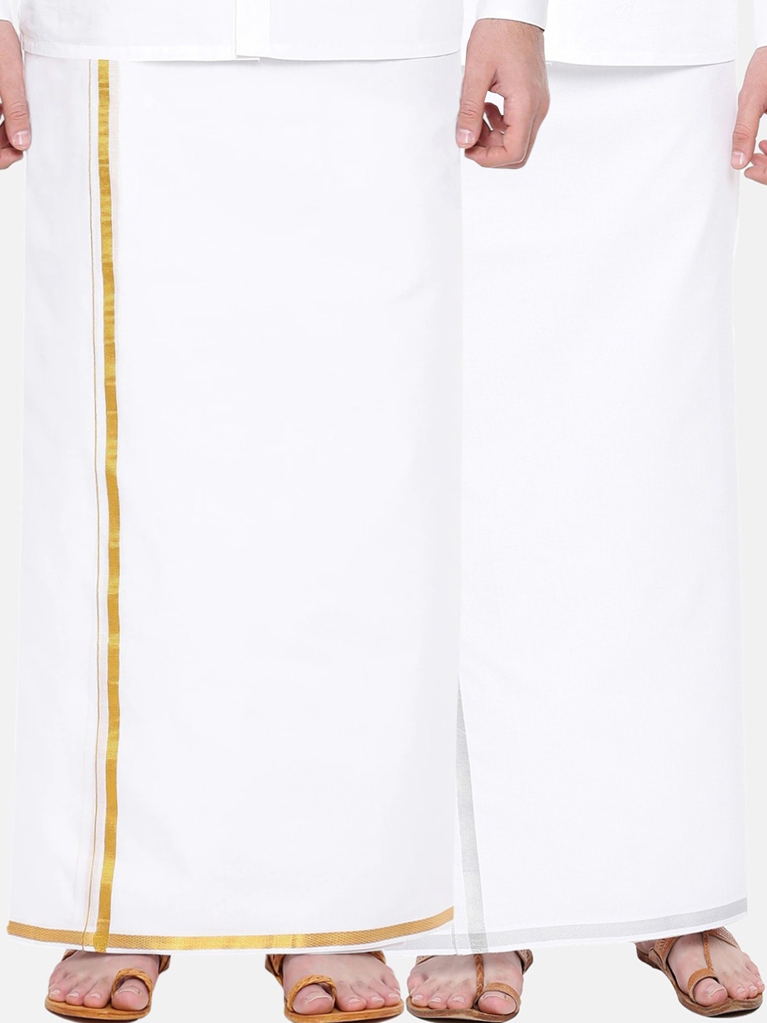 Ramraj Men Pack of 2 White Pure Cotton Single Layer Dhoti with Gold & Silver Zari Border
Ramraj Men Pack of 2 White Pure Cotton Single Layer Dhoti with Gold & Silver Zari Border