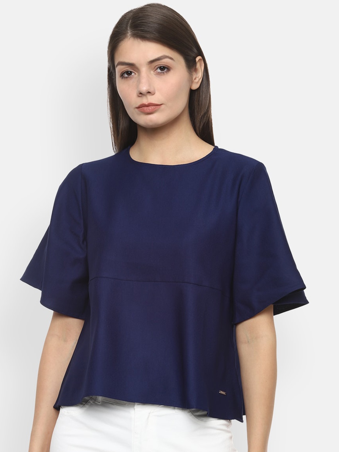 Van Heusen Woman Navy Blue Flared Sleeves A-Line Top