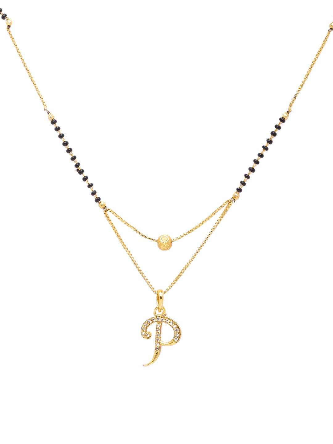 Digital Dress Room Black Gold-Plated Stone-Studded & Beaded Alphabet P Letter Mangalsutra
Digital Dress Room Black Gold-Plated Stone-Studded & Beaded Alphabet P Letter Mangalsutra