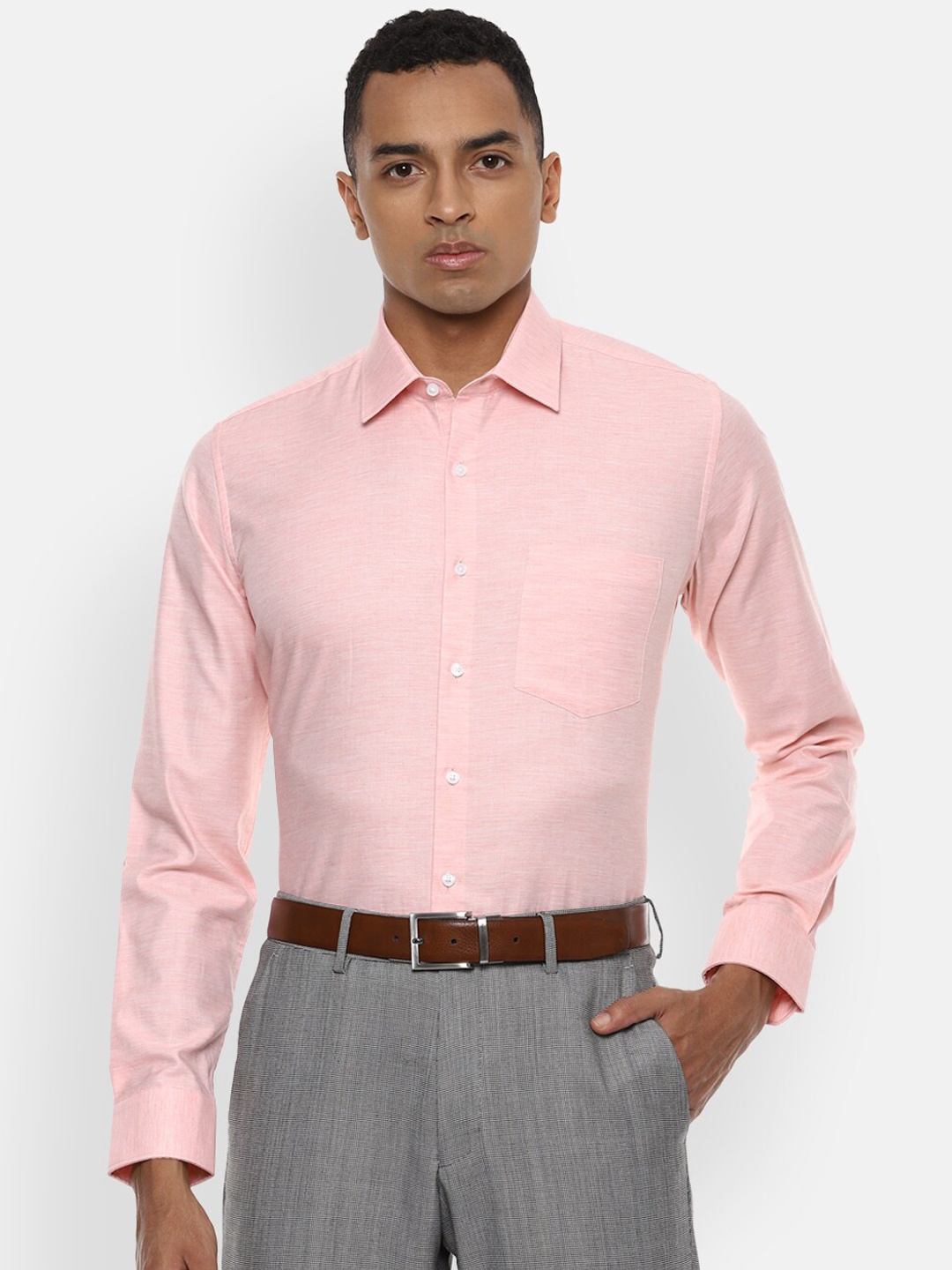 Van Heusen Men Pink Slim Fit Solid Formal Shirt