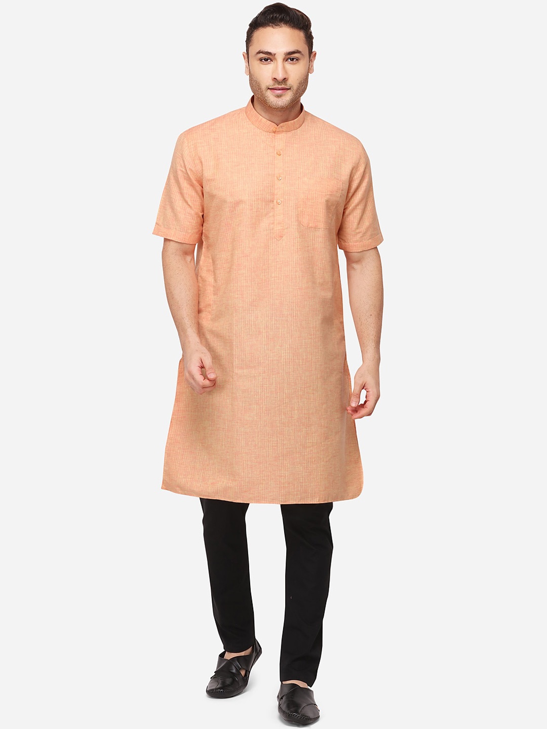 Modi Kurta Men Orange Cotton Blend Kurta