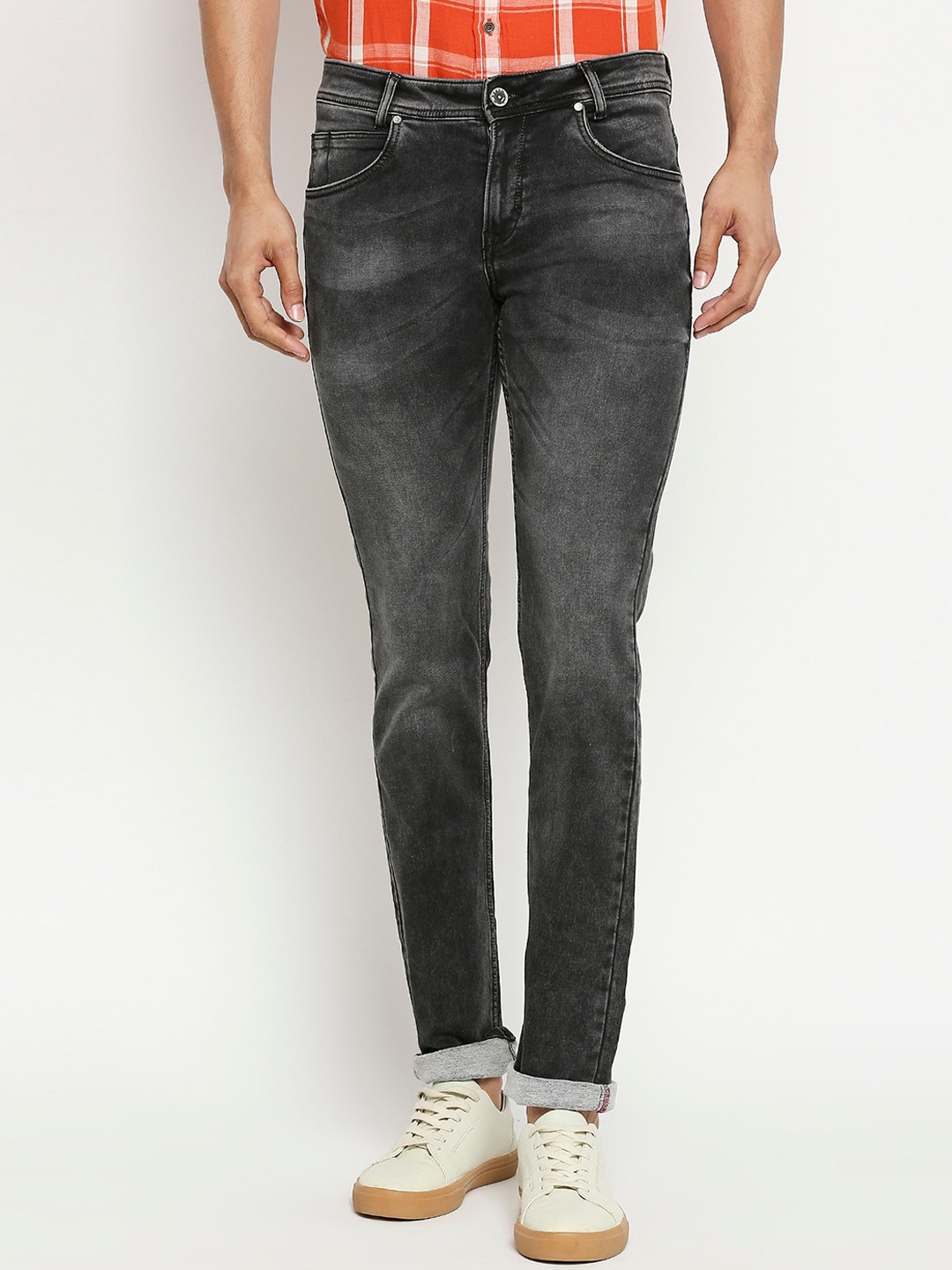 Mufti Men Charcoal Grey Mid-Rise Clean Look Non-Stretchable Slim Fit Jeans