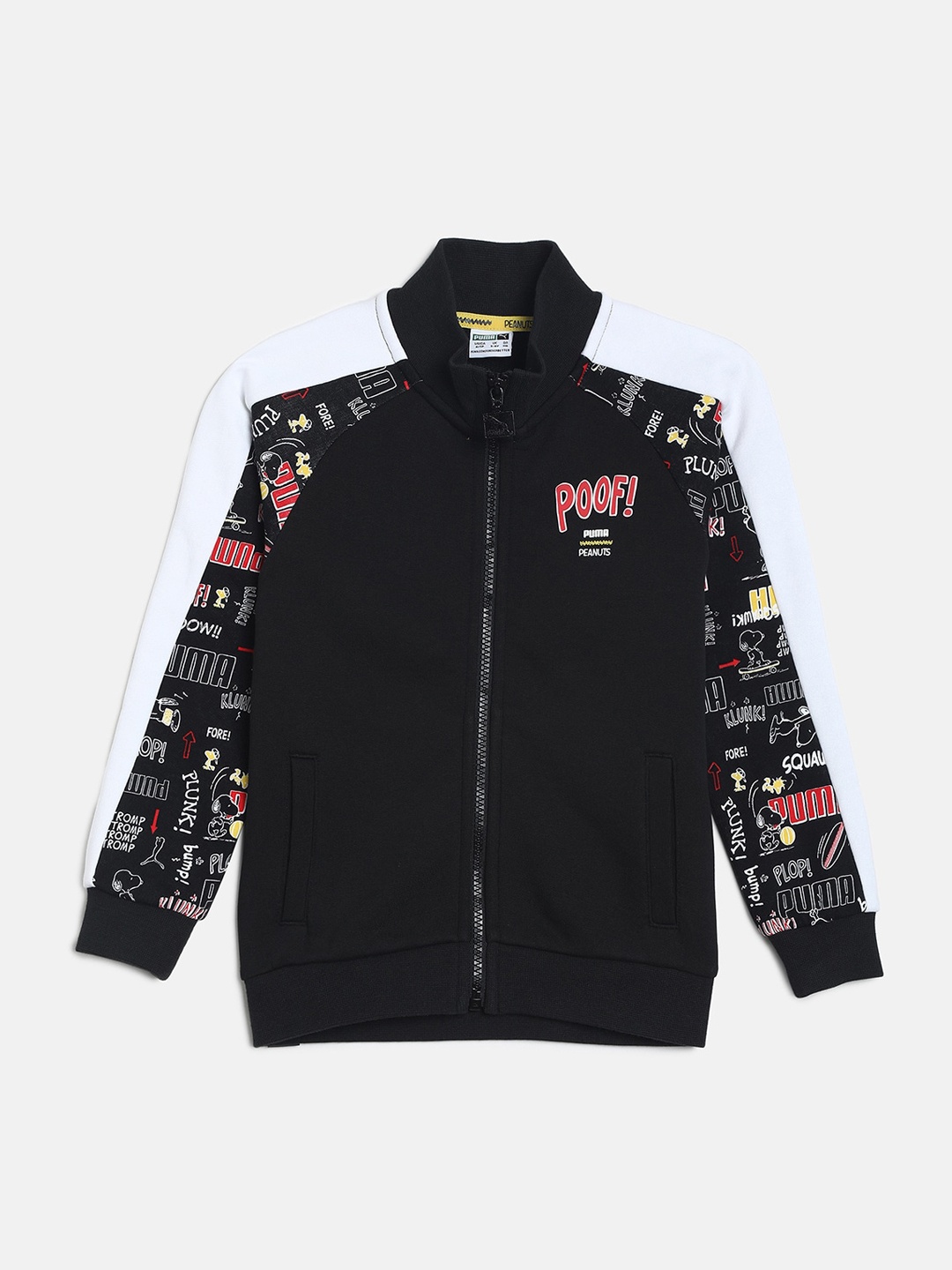 Puma Girls Black Solid Bomber Jacket with printed Detail