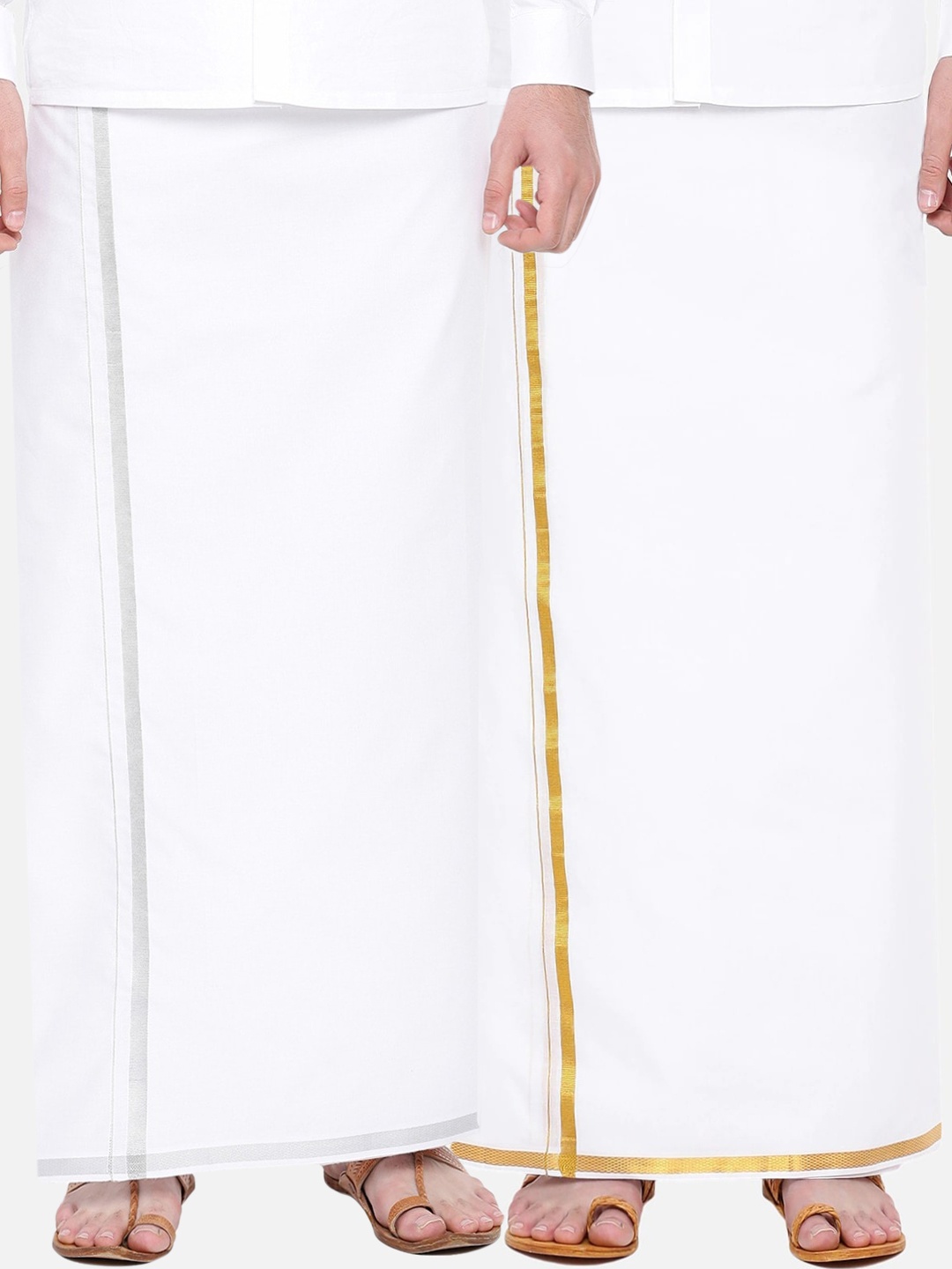 Ramraj Men Pack of 2 Pure Cotton Single Layer White Dhoti with Silver & Gold Zari Border
Ramraj Men Pack of 2 Pure Cotton Single Layer White Dhoti with Silver & Gold Zari Border