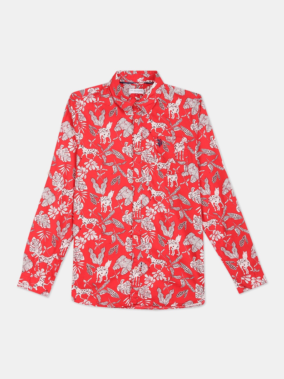 U.S. Polo Assn. Kids Boys Orange & White Regular Fit Printed Casual Shirt